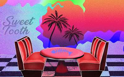 80s Shark Cafe 50s 80s colors diner graphic design ocean pop art retro vaperwave vintage