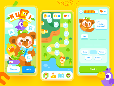 Kumi - English Learning App 👾 branding character design game app game design gamification design graphic design illustration kids app language app learn app learning learning app ui