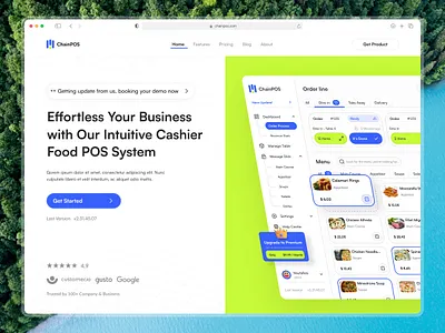 Chain POS - SaaS Hero Section Page Design blue cashier dashboard food food order green hero hero section homepage landing landing page order food pos pos system restaurant saas ui ux web web design