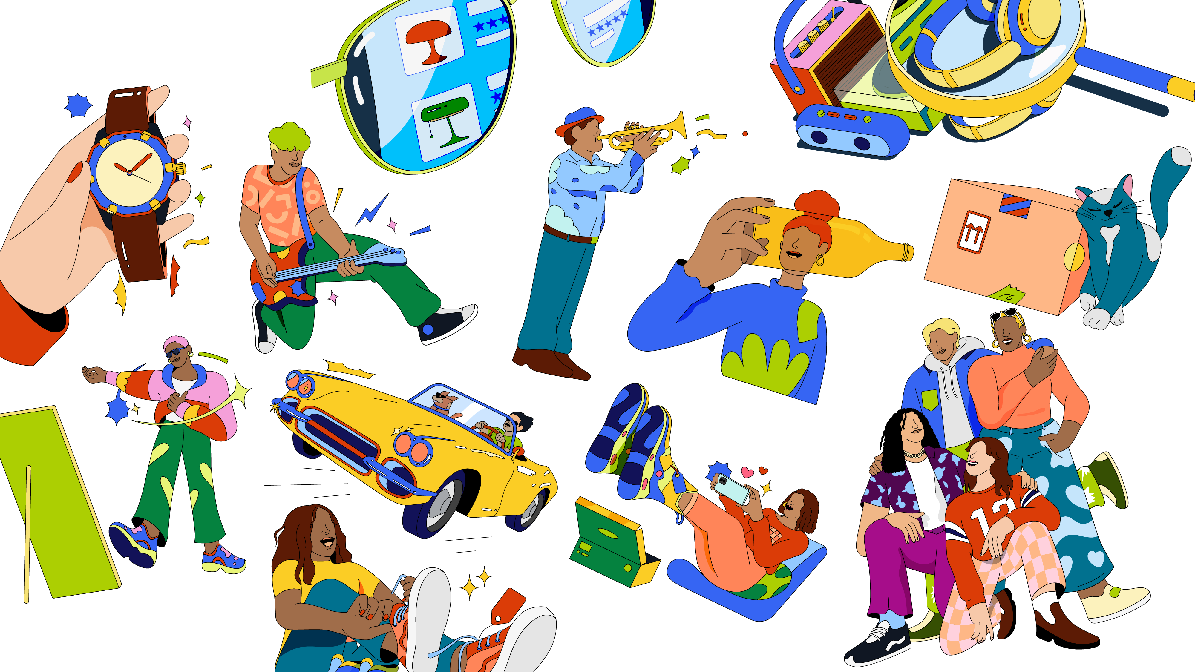 eBay Refresh car characters delivery genz illustration retail speaker