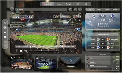 Vision Pro UI- Sports Live Streaming app apple design principle apple vision ar dribbble figma spatial ui streaming app streaming web ui uiux ux vr web
