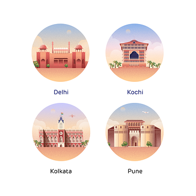 Indian Cities Delhi, kochi, Pune, kolkatta delhi design ill illustration illustration ux ui india indian city ui vector