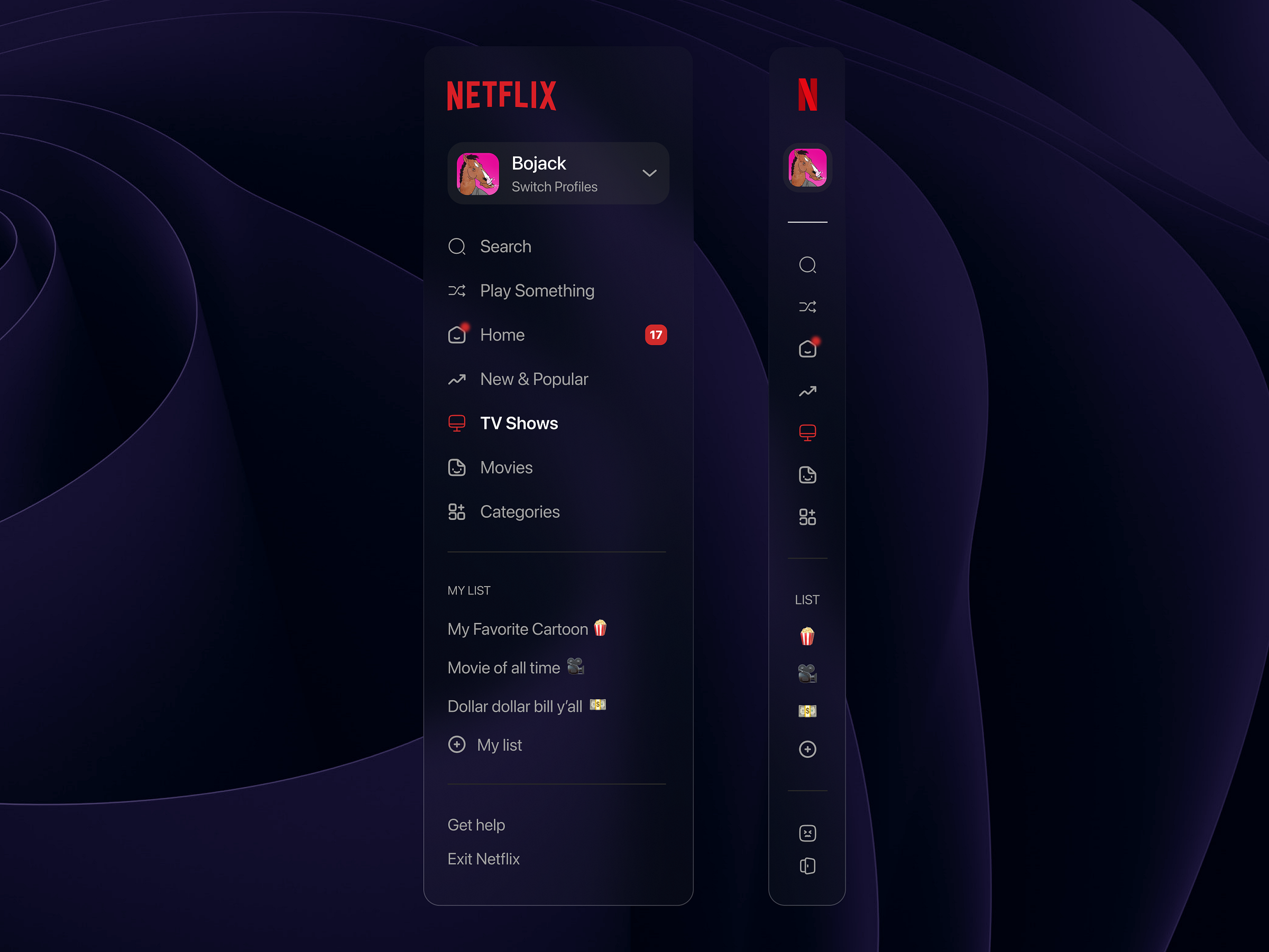 Netflix sidebar by Dawn Nguyen on Dribbble