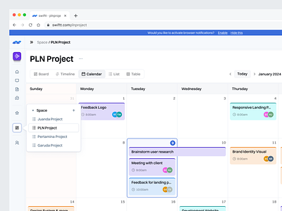 Swiftt - Project Management - Calendar View dashboard management modern style project management saas dashboard