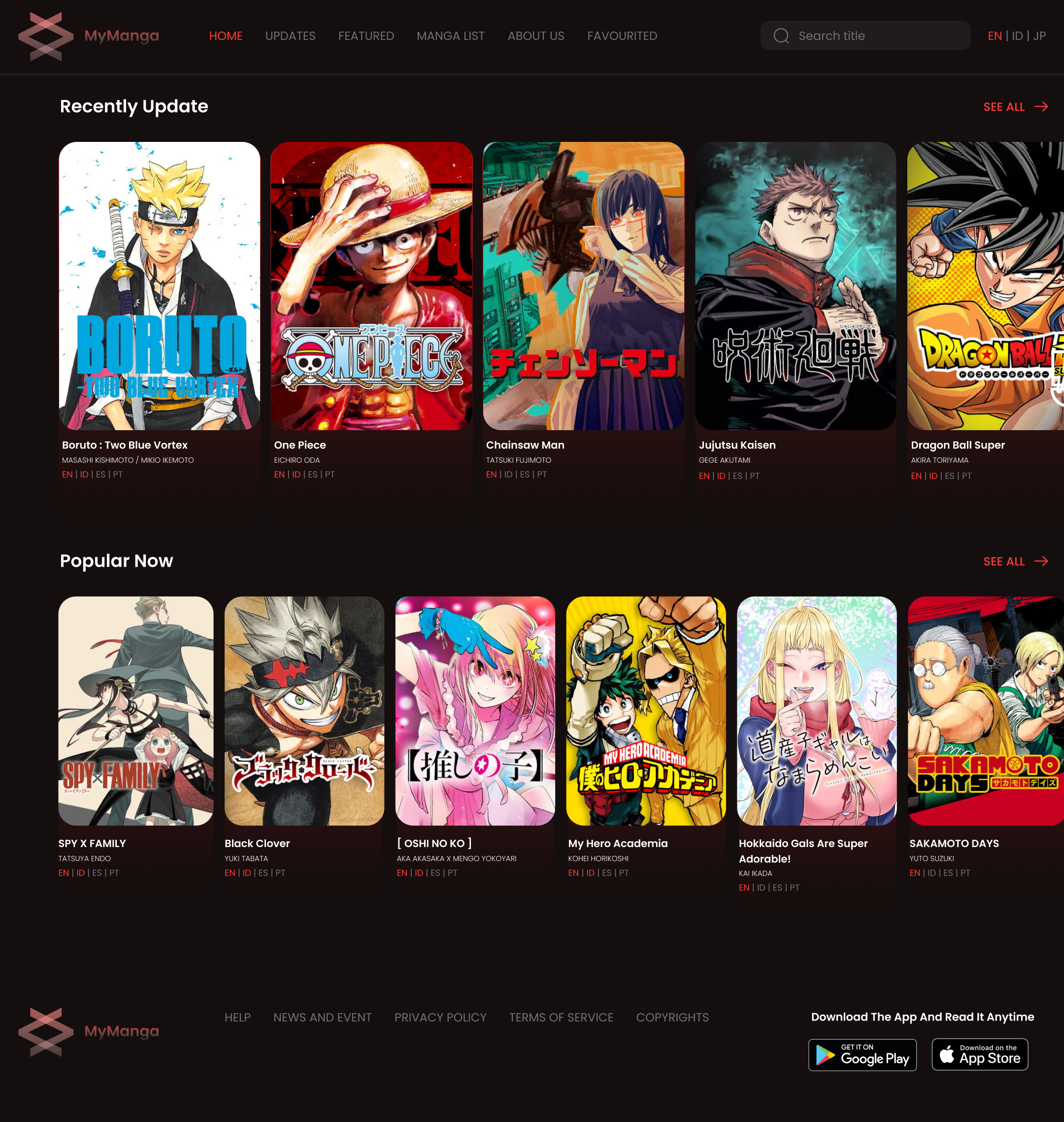 MyManga Manga Reader design landingpage ui ux