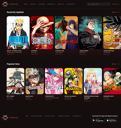 MyManga Manga Reader design landingpage ui ux