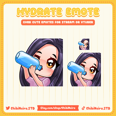 Hydrate Emotes | Bottle Emotes | Girl Emotes | YCH Emotes bottle chibi emotes custom emotes cute emotes design discord emotes hydrate illustration kick emotes twitch emotes ych emotes