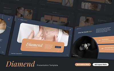 Diamend - Jewelry PowerPoint Template agency bracelet business creative design diamond earring gamestore gold graphic design jewelry necklace pearl pendant powerpoint presentation ring silver typography vintage