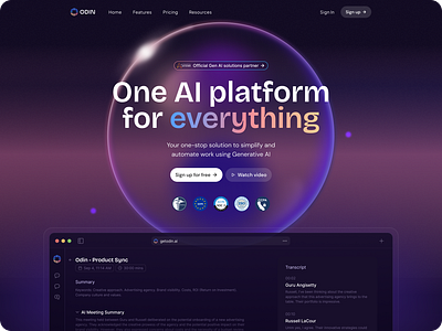 Hero section for AI product ai ai platform design header hero identity purple ui website