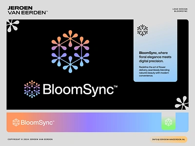 BloomSync - Logo Design 🌸📦⁣⁣⁣⁣ bloom box branding creative branding creative logo delivery drop floral flower hexagon identity logo logo gradient match negatieve space logo shipment shipping sync tech visual identity design