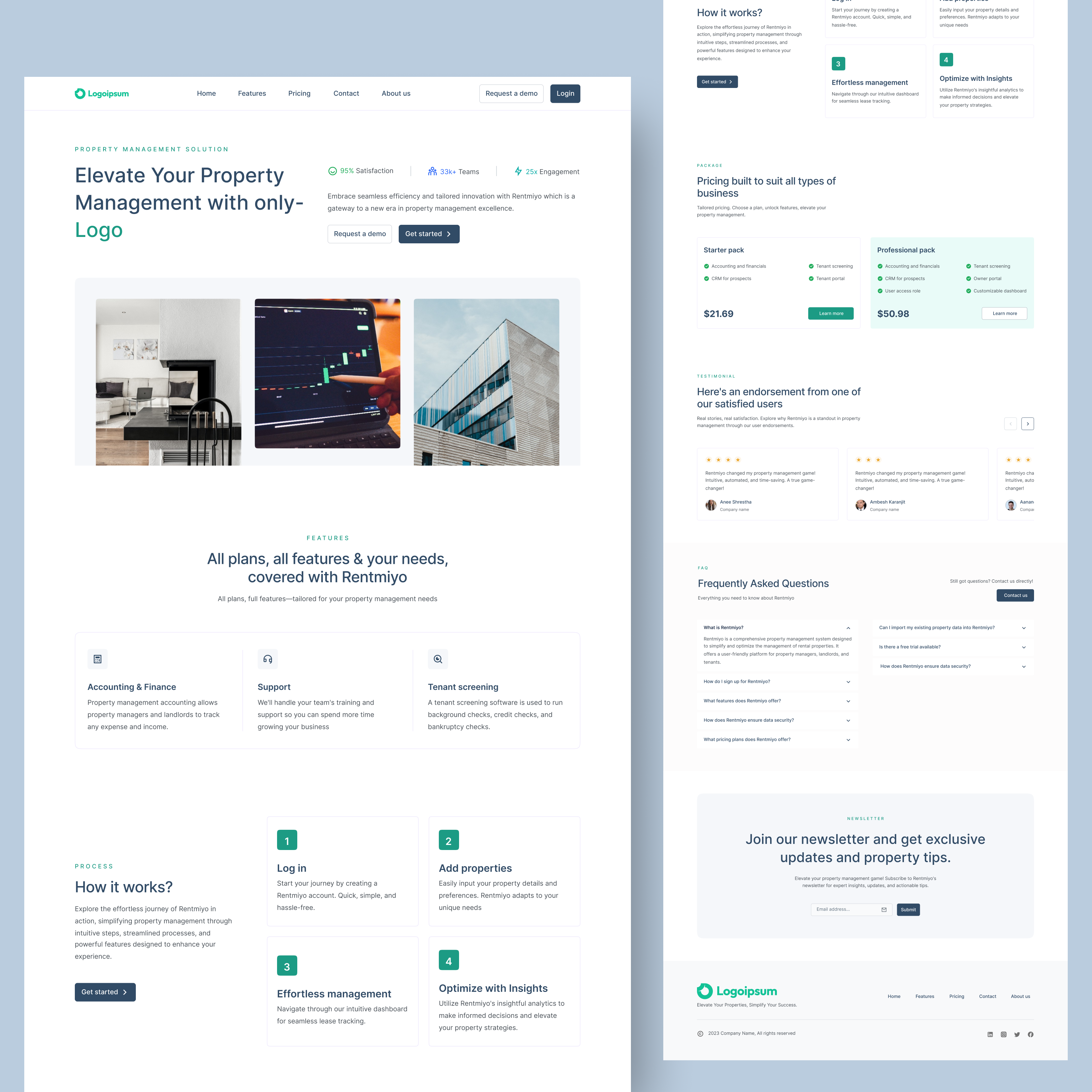 Property Management Website Landing Page UI Design app branding design graphic design illustration logo typography ui ux vector