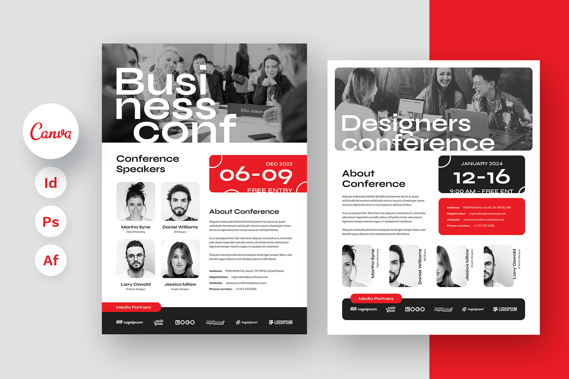 Conference Event Flyer Print Template Editable in Canva InDesign business conference corporate creative market envato elements etsy shop event flyer flyer affinity flyer canva flyer conference flyer design flyer event flyer indesign flyer photoshop flyer print template flyer speakers flyer template instant download speakers