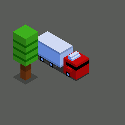 Isometric Truck and Tree Design digital art graphic design illustration vector