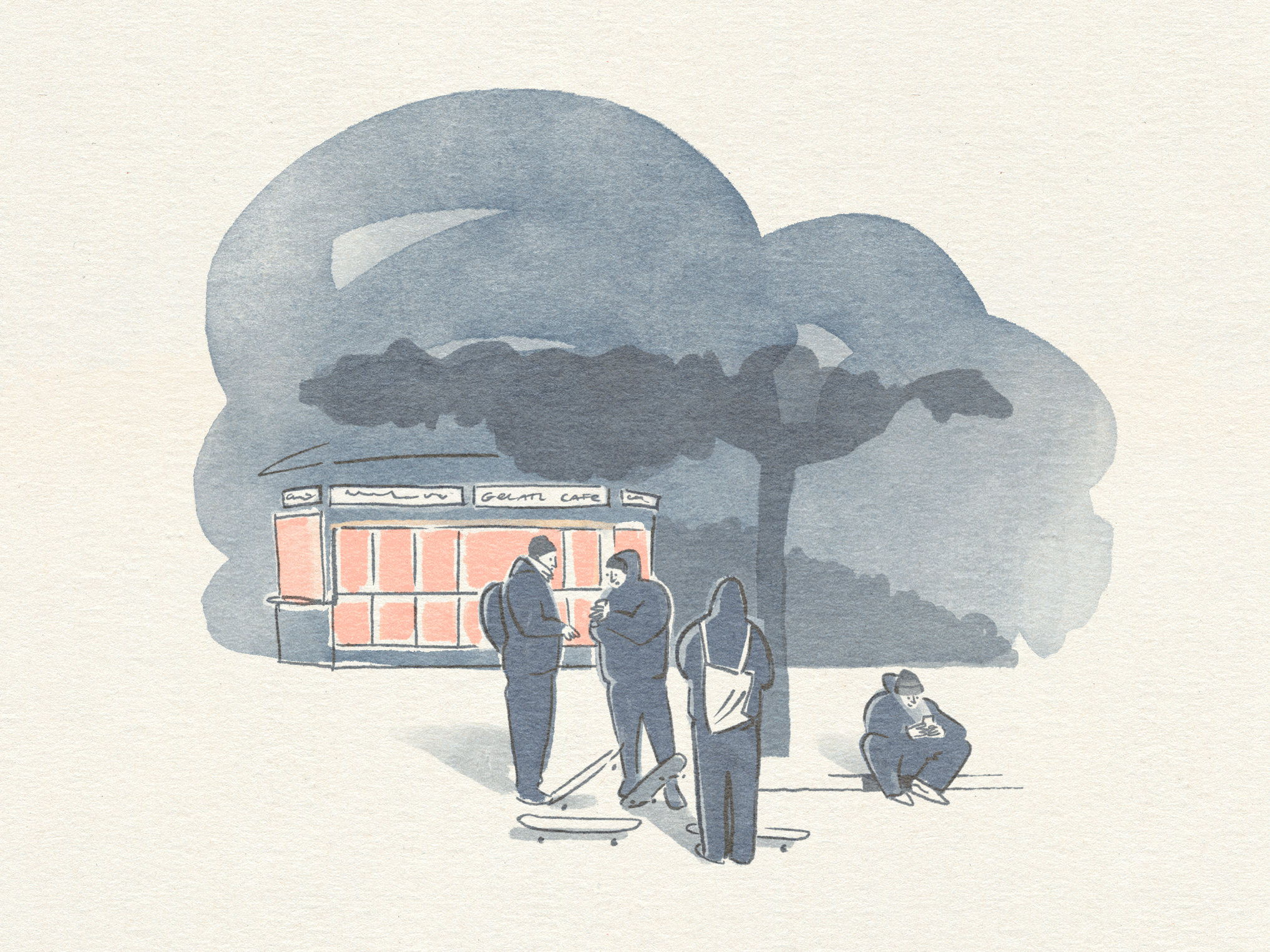 Gelato un Cafe drawing hand drawn illustration ink procreate skate skateboarding watercolor watercolor illustration