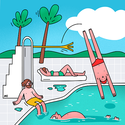 Pool party character colorful doodle illustration minimalism pool stylish