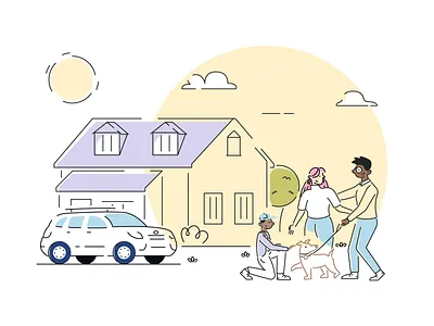 Family home 4x4 car child dog home illustration illustrator jeep man simple ui illustration woman
