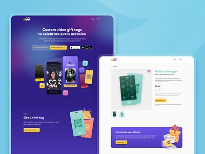 Vimi — Landing page app celebration design interface digital experience digital product gifts graphic design greeting cards landing landing page mvp startup tags ui ux vimi web design webpage website z1