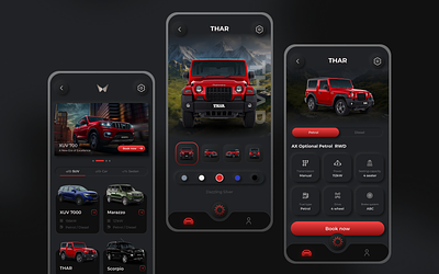 Mahindra Car App Concept UI car app ui car booking app car mobile app dark mode app ui design neumorphism app ui ui user interface ux