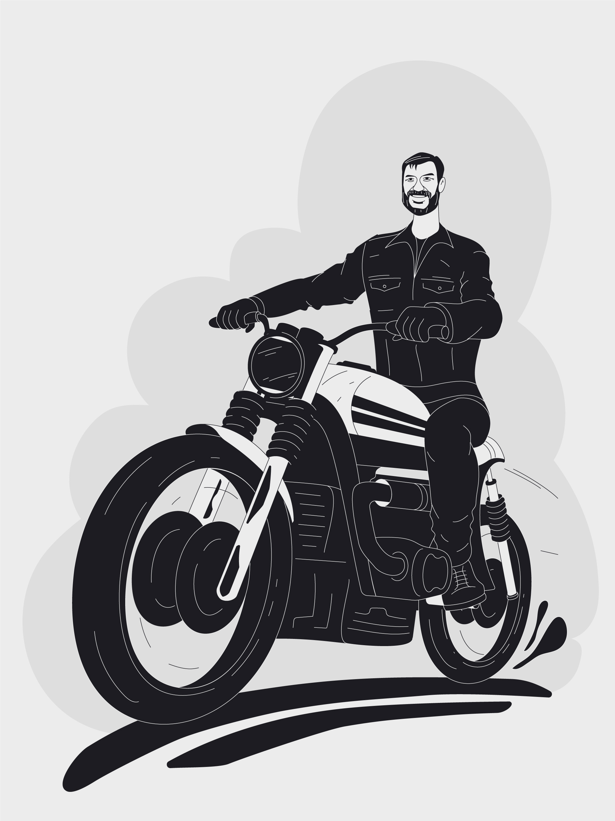 Inktober 22' Day 6 bike biking character design flat illustration inktober leader line monochrome rider vector will marais