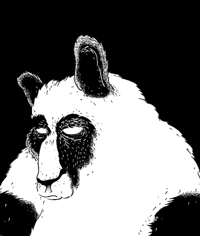 Moody Panda bear blackwhite blackwork dark detailed illustration moody panda