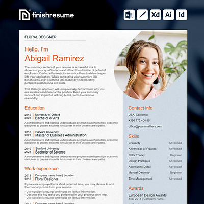 Floral Designer resume template | FinishResume.com graphic design