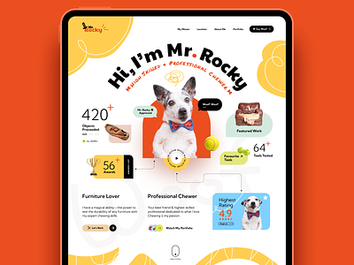 Mr. Rocky Landing Page bento grid dog dog website landing page vibrant colors website design