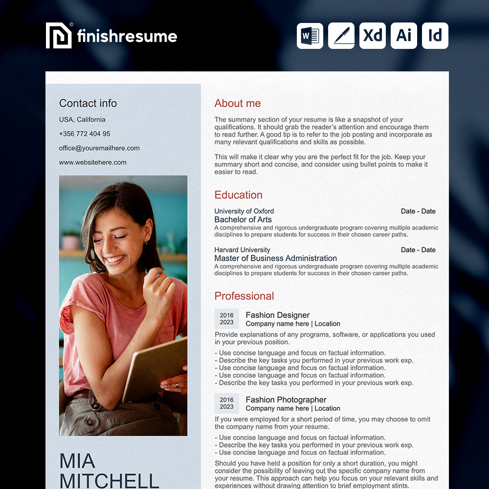 Fashion Photographer resume template | graphic design
