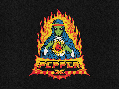 In spice we trust abstract alien design fire graphic design hot illustration logo logo design pepper pepper x saint sauce spice spicy