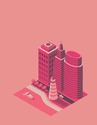 Pink City graphic design illustration isometric isometricillustration