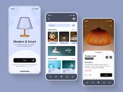 Lighting Store App android animated animation app design graphic design iot iso mobile app mobile interface mobile ui motion design motion graphics online purrweb smart home smart light smart lighting ui ux