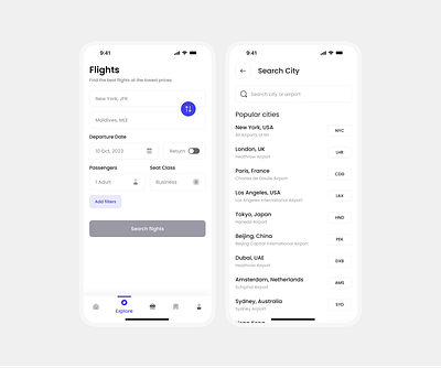 Flight app screens app app design clean design flight app minimal modern search screen ui