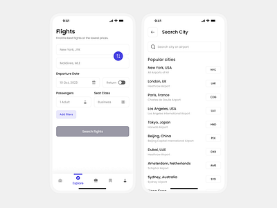 Flight app screens app app design clean design flight app minimal modern search screen ui