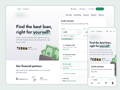 🏦 Lenders Service Page account cash compare credits deposits design financial find illustration landing page lenders loans mobile partners service ui ux