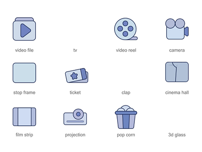 Cinema 2d animation cinema cinematic design film filmmaking flat graphics icon icons illustration motion movie symbols tv visual