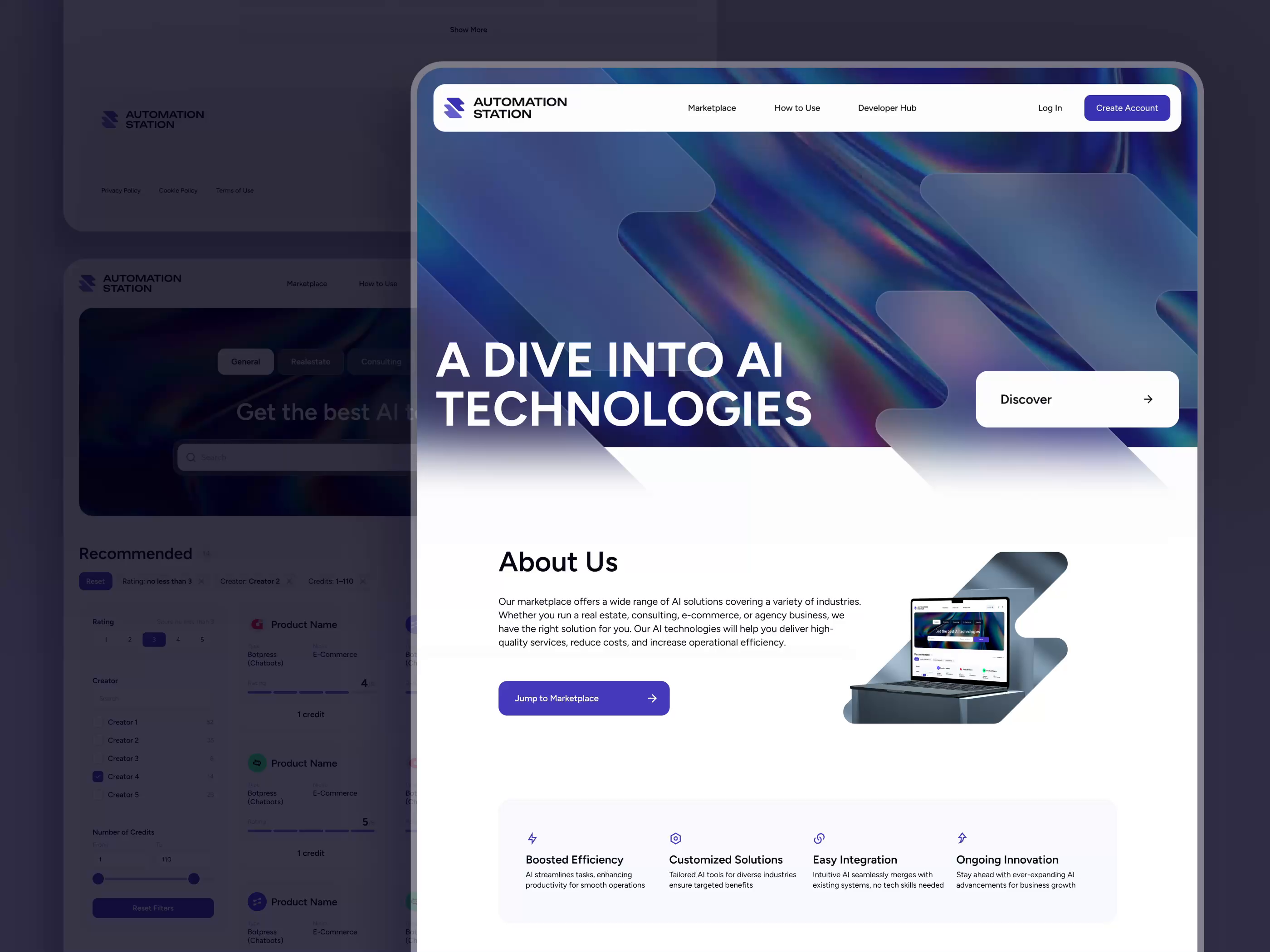 Example of Landing Page and Marketplace for AI Solutions