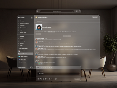 Slack for Apple Vision Pro • Spatial UI Design app apple spatial ui design apple vision pro apple vision pro ui design design spatial ui ui ui design uiux uiux design ux design virtual reality design vision pro vision pro design