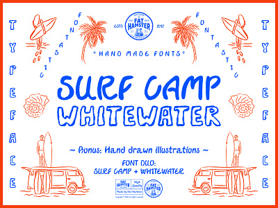 Surf Camp font & Whitewater font branding clipart design fat hamster font graphics illustration logo print summer surf surfing typeface vector