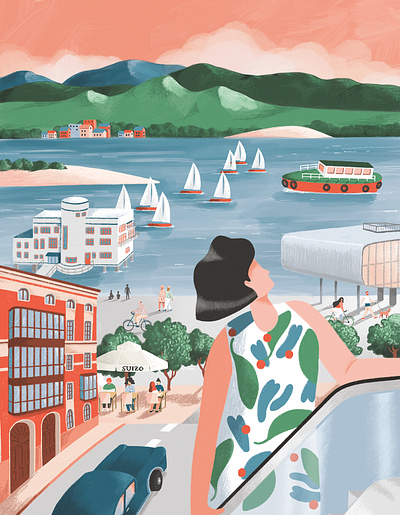 Santander barco boat city ciudad editorial illustration ilustracion mar mountains people santander sea vogue