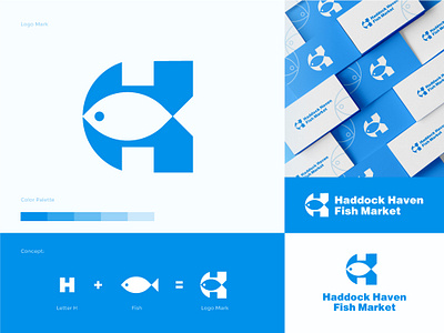 Fish Market Logo Design animal app brand identity branding design fish letter h logo logodesign logos modern logo seafood