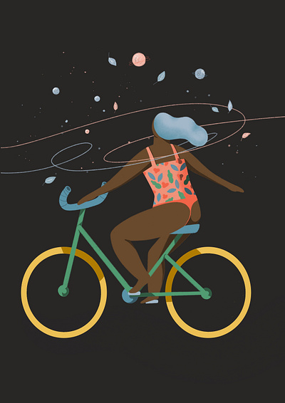 Riding stars bicicleta bike chica cosmic cosmico girl illustration ilustracion stars universe universon
