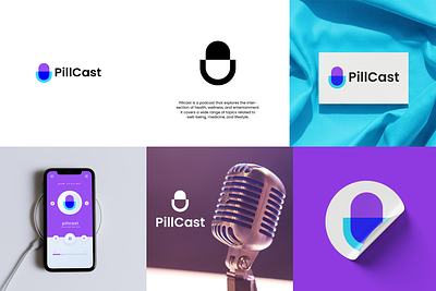 pillcast app branding capsule care doctor headphone health logo medical microphone pill pills podcast