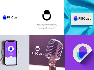 pillcast app branding capsule care doctor headphone health logo medical microphone pill pills podcast