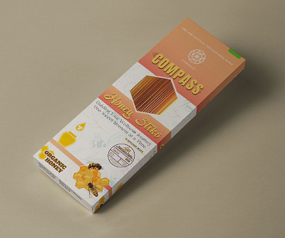 "Journey of Compass Honey Stiks: A Sweet Adventure Unveiled" graphic honey sticks box label design packaging product design