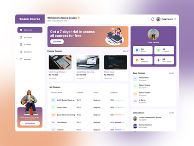 Online Course Dashboard coursedashboard dashboard designer figma onlinecourse ui uiuxdesigner website