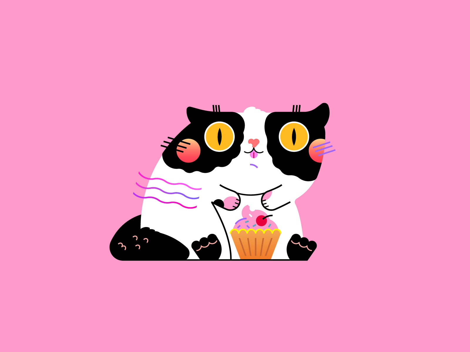 Sweet Cake 2d adobe illustrator black cake cat cute design flat graphic design illustration kitty logo minimalistic pink simple sweets ui vector