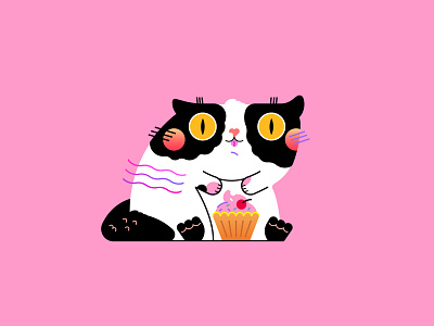 Sweet Cake 2d adobe illustrator black cake cat cute design flat graphic design illustration kitty logo minimalistic pink simple sweets ui vector