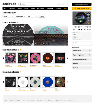 deejay.de UI re-design e commerce minimal music re design records ui web design