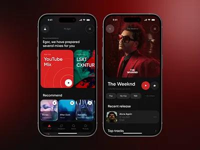 YouTube Music [music player app] app bento black branding clean minimalism mobile mobile app music music app player red ui ui design ux ux design