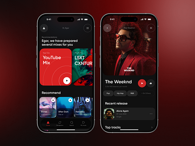 YouTube Music [music player app] app bento black branding clean minimalism mobile mobile app music music app player red ui ui design ux ux design