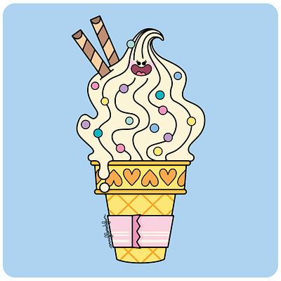 Wavy, The Happy ice creams crew 2d branding character character design cute design digital drawing flat food foodie graphic design ice cream illustration illustrator kawaii logo summer vanilla vector